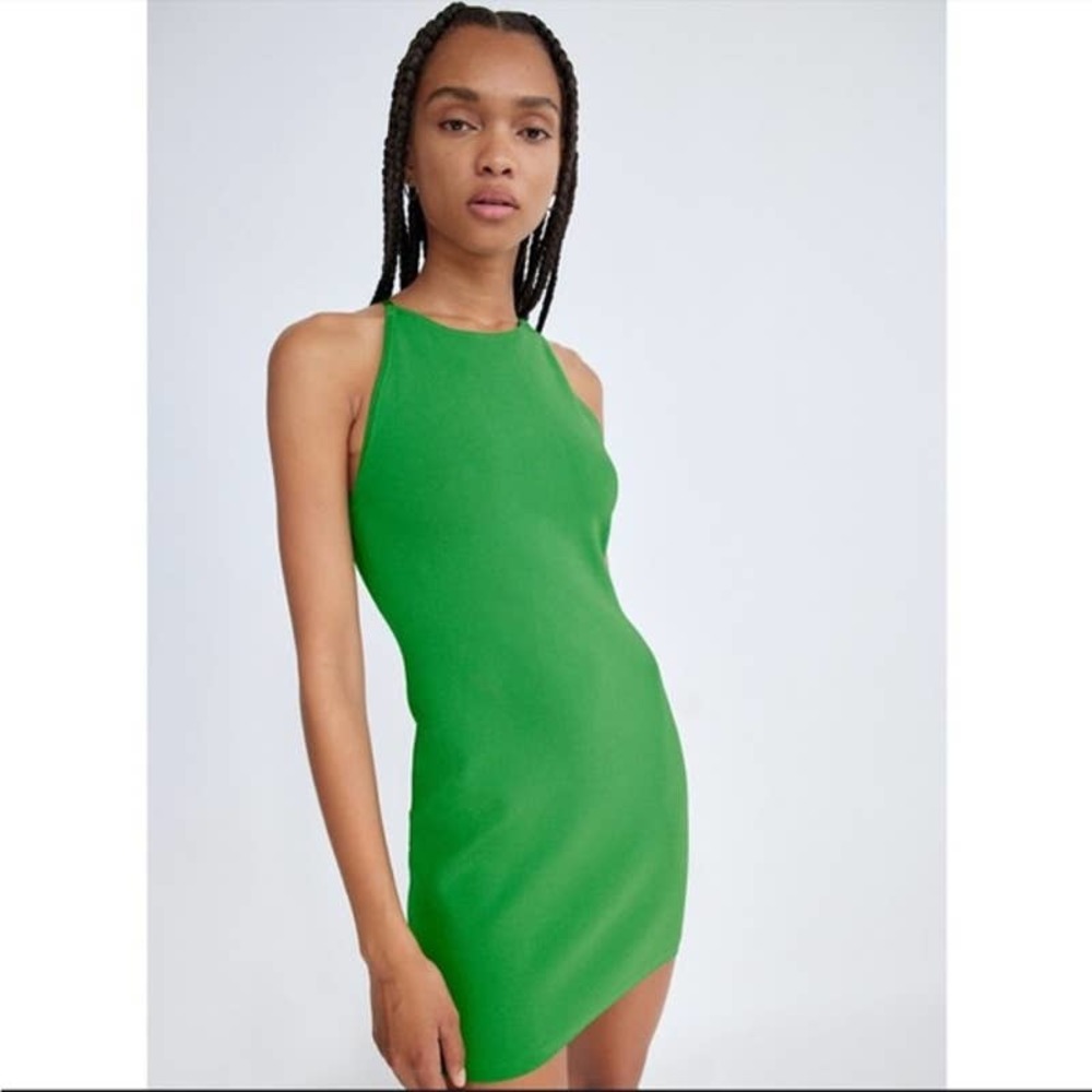 ARITZIA BABATON GREEN ANDERSON SCULPT KNIT HALTER DRESS
